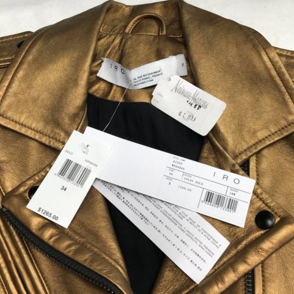 NWT IRO Lambskin metallic gold Leather Moto Jacket FR 34 - Picture 3 of 14
